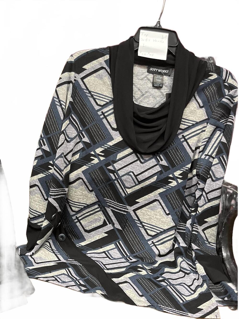 NEW SOFT WORKS women's long sleeve top in black / grey / teal